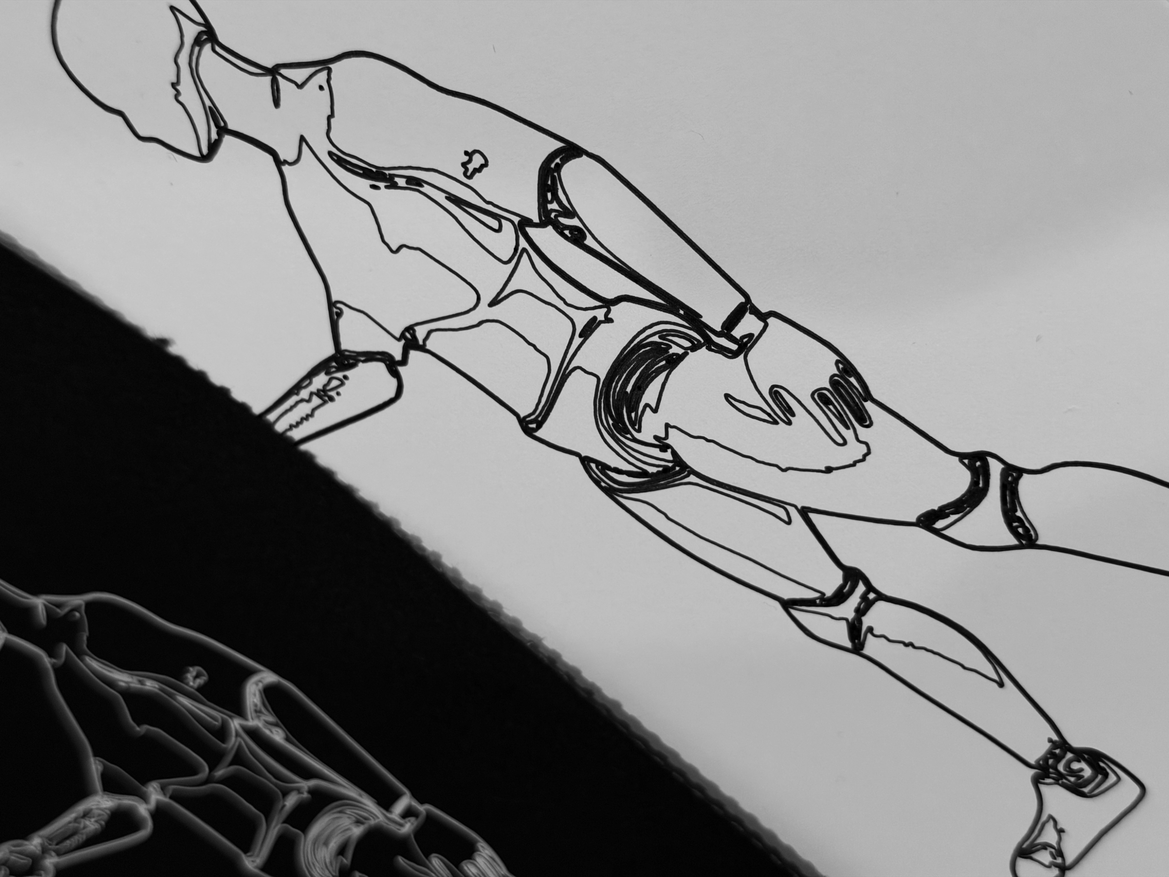 Figure study — continuous-line plot on cotton rag, single pass