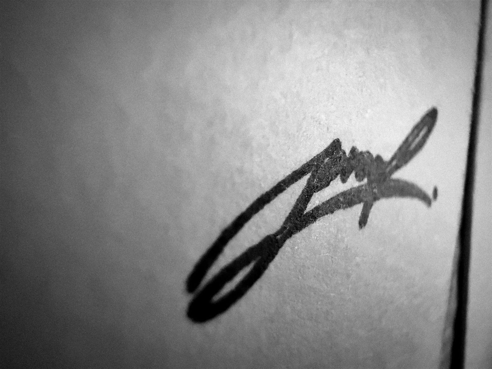Ink mark detail — pen plotter mark on cotton rag, drag visible at curve